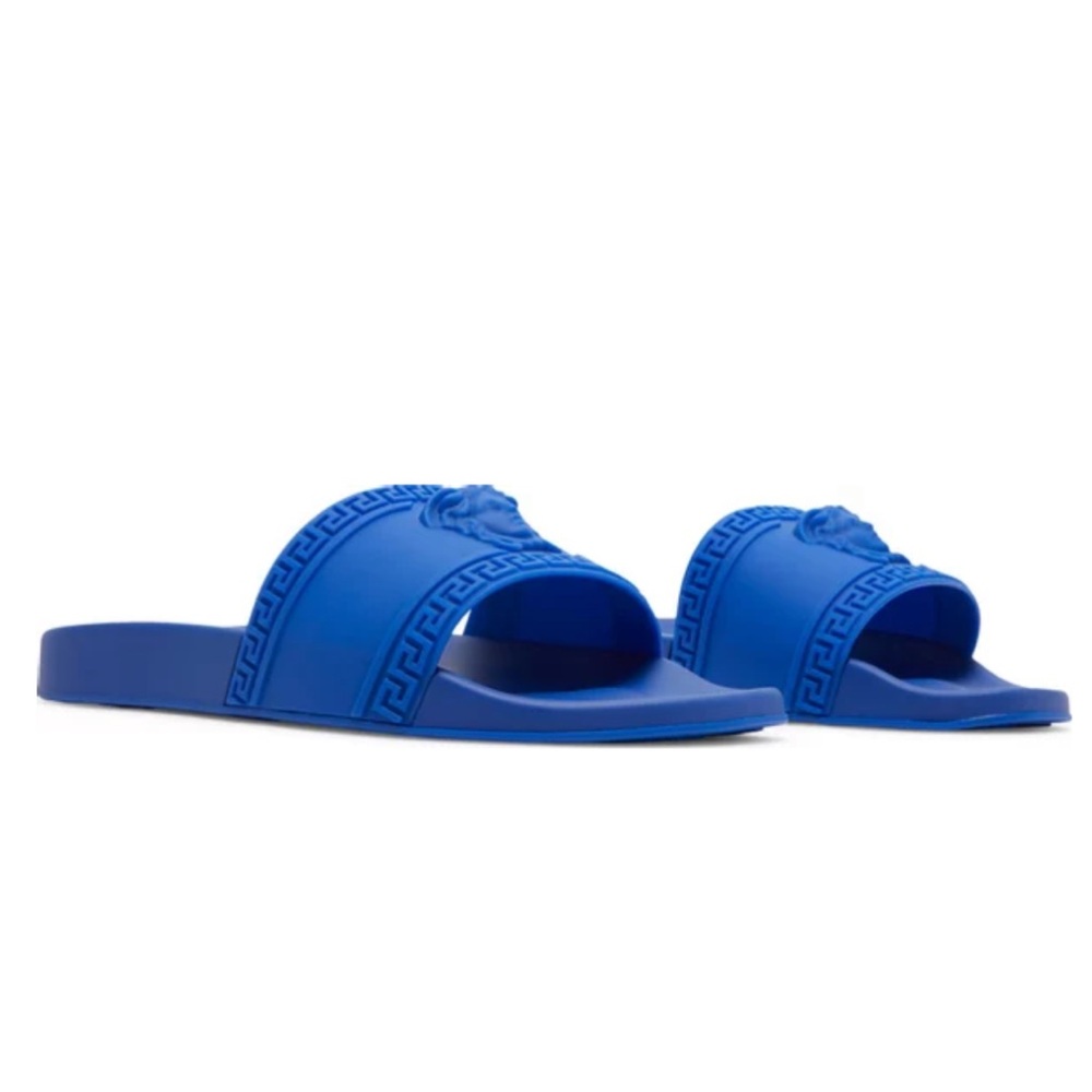 Versace Gomma Royal Blue Palazzo Medusa Pool Slides Mens 43  US 10